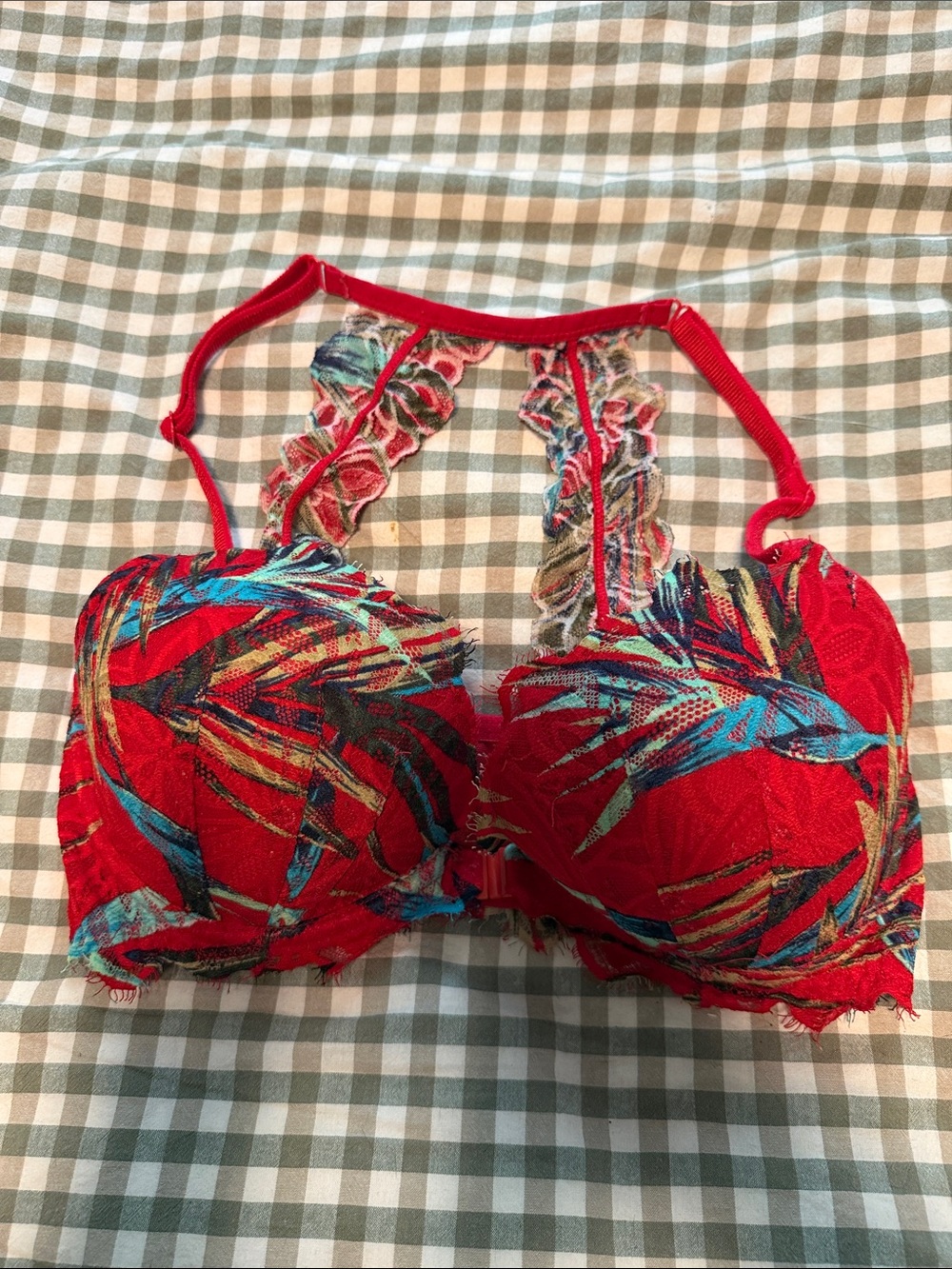 PINK Victoria's Secret Red Tropical Embroidered Push-Up Bra